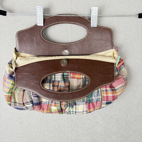 Vintage Tommy Hilfiger Madras Plaid Handbag With Brown Buttons & Magnetic Handle - Picture 3 of 7